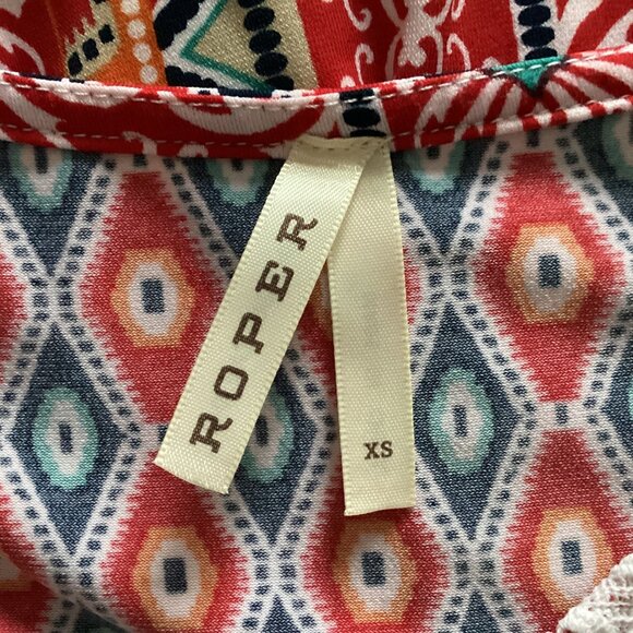 Roper Women's Top Blouse Size XS Stretchy Boho Cottage Core Country Cotton Trim - Picture 6 of 7